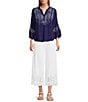 Nurture Embroidered 3/4 Sleeve Split V-Neck Placket Top - Image 3