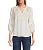 Nurture Embroidered 3/4 Sleeve V-Neck Placket Top - Image 5