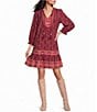 Nurture 3/4 Sleeve V-Neck Short Shift Dress - Image 1