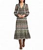 Nurture Bracelet Sleeve Y-Neck Button Front Midi Dress - Image 1