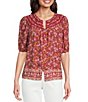 Nurture Button Front Elbow Sleeve Y-Neck Top - Image 1
