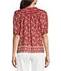 Nurture Button Front Elbow Sleeve Y-Neck Top - Image 2