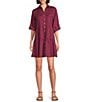 Color:Mulberry - Image 1 - by Westbound 3/4 Sleeve Point Collar Dual Chest Pocket Tiered Shirt Dress