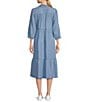 Color:Blue - Image 2 - by Westbound 3/4 Sleeve Smocked Chambray Midi A-Line Dress