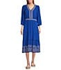 Nurture by Westbound 3/4 Sleeve V-Neck Embroidered Midi Dress, Color:Ocean Breeze - Image 1
