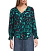 Nurture by Westbound 3/4 Sleeve Y-Neck Top, Color:Watercolor - Image 1