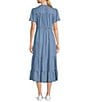 Color:Blue - Image 2 - by Westbound Button Front Short Flutter Sleeve A-Line Chambray Midi Dress