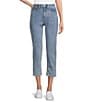 Nurture by Westbound Cropped High Rise Striped Slim Fit Jeans, Color:Light Blue - Image 1