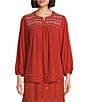 Nurture by Westbound Embroidered Split Round Neck 3/4 Sleeve Blouse, Color:Spice - Image 1