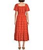 Color:Pacific Coral - Image 2 - by Westbound Eyelet Scallop Ruffle Hem Elastic Square Neck Midi A-Line Dress
