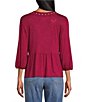 Color:Iris - Image 2 - by Westbound Knit 3/4 Sleeve V Neck Embroidery Top