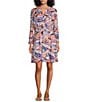 Nurture by Westbound Long Sleeve V-Neck Button Front Smocked Waist Dress, Color:Blue Paisley - Image 1