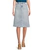 Color:Light Blue - Image 1 - by Westbound Petite Size Back Slit Five Pocket Demin Knee Length A-Line Skirt