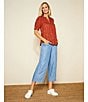 Nurture by Westbound Petite Size Elbow Sleeve Button Down Top, Color:Spice - Image 4