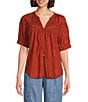 Nurture by Westbound Petite Size Elbow Sleeve Button Down Top, Color:Spice - Image 1