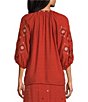 Nurture by Westbound Petite Size Embroidered Elbow Sleeve Coordinating Peasant Top, Color:Spice - Image 2