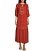 Nurture by Westbound Petite Size Embroidered Elbow Sleeve Coordinating Peasant Top, Color:Spice - Image 3