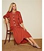 Nurture by Westbound Petite Size Embroidered Elbow Sleeve Coordinating Peasant Top, Color:Spice - Image 5