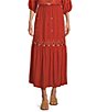 Nurture by Westbound Petite Size Embroidered Tiered Coordinating Midi Skirt, Color:Spice - Image 1