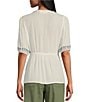 Color:White Sand - Image 2 - by Westbound Petite Size Embroidered V-Neck Puff Sleeve Blouse