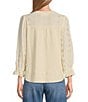 Nurture by Westbound Petite Size Knit 3/4 Sleeve Crew Neck Eyelet Detail Top, Color:Creme - Image 2