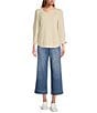 Nurture by Westbound Petite Size Knit 3/4 Sleeve Crew Neck Eyelet Detail Top, Color:Creme - Image 3