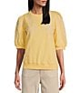 Nurture by Westbound Petite Size Knit Crew Neck Floral Embroidered Elbow Sleeve Top, Color:First Rays - Image 1