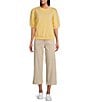 Nurture by Westbound Petite Size Knit Crew Neck Floral Embroidered Elbow Sleeve Top, Color:First Rays - Image 3