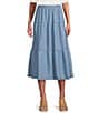 Color:Blue - Image 1 - by Westbound Petite Size Pull-On Tiered A-Line Midi Skirt