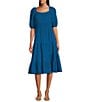 Color:Coast - Image 1 - by Westbound Petite Size Short Sleeve Square Neck A-Line Midi Dress