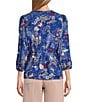 Nurture by Westbound Petite Size Woven Floral Print 3/4 Sleeve V-Neck Top, Color:Black Batik Floral - Image 2