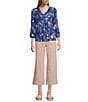 Nurture by Westbound Petite Size Woven Floral Print 3/4 Sleeve V-Neck Top, Color:Black Batik Floral - Image 3