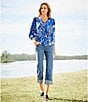 Nurture by Westbound Petite Size Woven Floral Print 3/4 Sleeve V-Neck Top, Color:Black Batik Floral - Image 4