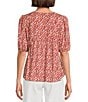 Nurture by Westbound Petite Woven Elbow Sleeve Pintuck Yoke Floral Top, Color:Ditsy Floral - Image 2