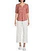 Nurture by Westbound Petite Woven Elbow Sleeve Pintuck Yoke Floral Top, Color:Ditsy Floral - Image 3