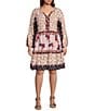 Color:Scarf - Image 1 - by Westbound Plus Size 3/4 Sleeve Pintuck Short Dress