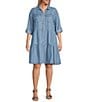 Color:Blue - Image 1 - by Westbound Plus Size 3/4 Sleeve Tiered Shirt Dress