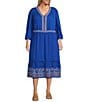 Nurture by Westbound Plus Size 3/4 Sleeve V-Neck Embroidered Midi Dress, Color:Ocean Breeze - Image 1