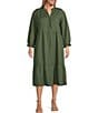 Color:Clover - Image 1 - by Westbound Plus Size 3/4 Sleeve V-Neck Smocked Sheath Midi Dress