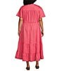 Color:Peony Blush - Image 2 - by Westbound Plus Size Button Front Short Flutter Sleeve Cinch Tie Waist Tiered Midi A-Line Dress