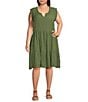 Color:Olive Moss - Image 1 - by Westbound Plus Size Cap Flutter Sleeve Short Dress