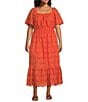 Color:Pacific Coral - Image 1 - by Westbound Plus Size Elastic Square Neck Midi Dress