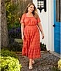 Color:Pacific Coral - Image 4 - by Westbound Plus Size Elastic Square Neck Midi Dress