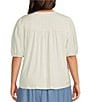 Color:White Sand - Image 2 - by Westbound Plus Size Elbow Sleeve Embroidered Square Yoke Top