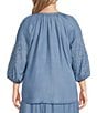 Color:Blue - Image 2 - by Westbound Plus Size Embroidered 3/4 Sleeve Button Front Coordinating Top
