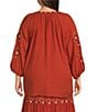 Nurture by Westbound Plus Size Embroidered Elbow Sleeve Coordinating Peasant Top, Color:Spice - Image 2