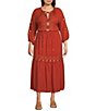 Nurture by Westbound Plus Size Embroidered Elbow Sleeve Coordinating Peasant Top, Color:Spice - Image 3