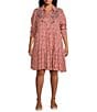 Nurture by Westbound Plus Size Embroidered Floral Button Front Roll Sleeve Tiered Short Dress, Color:Ditsy Floral - Image 1