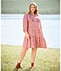 Nurture by Westbound Plus Size Embroidered Floral Button Front Roll Sleeve Tiered Short Dress, Color:Ditsy Floral - Image 4