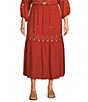 Nurture by Westbound Plus Size Embroidered Tiered Coordinating Midi Skirt, Color:Spice - Image 1